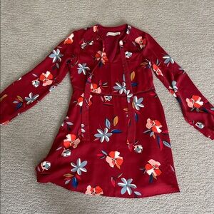 Floral Red Long Sleeve Dress Abercrombie and Fitch